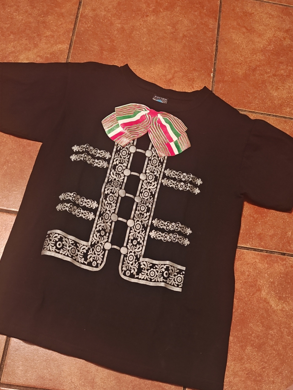Mens Black Graphic Bow Detail Tee